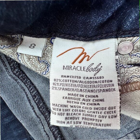 MIRACLEBODY Slimming Straight Leg Frayed Dark Wash Stretch Denim Jeans Womens 8 - Picture 5 of 6